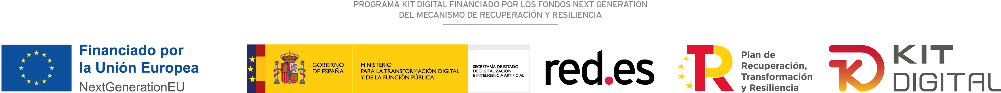 Programa Kit Digital financiado por los fondos Next Generation del Mecanismo de Recuperación y Resiliencia — Financiado por la Unión Europea NextGenerationEU — Gobierno de España, Ministerio para la Transformación Digital y de la Función Pública — red.es — Plan de Recuperación, Transformación y Resiliencia — Kit Digital
